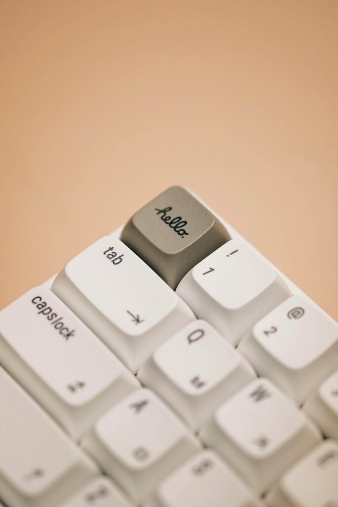 A keyboard with a "hello" key.
